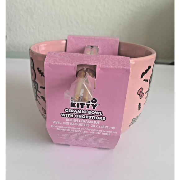 Hello Kitty Frankenstein Ramen Ceramic Bowl With Chopsticks Pink Green Halloween - Picture 3 of 5